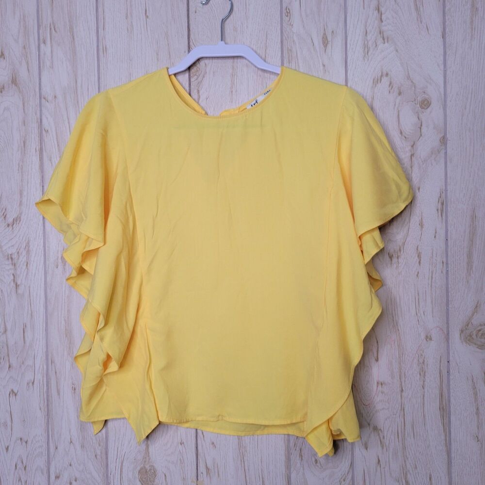 Zara Yellow Ruffle Short Sleeve Blouse L